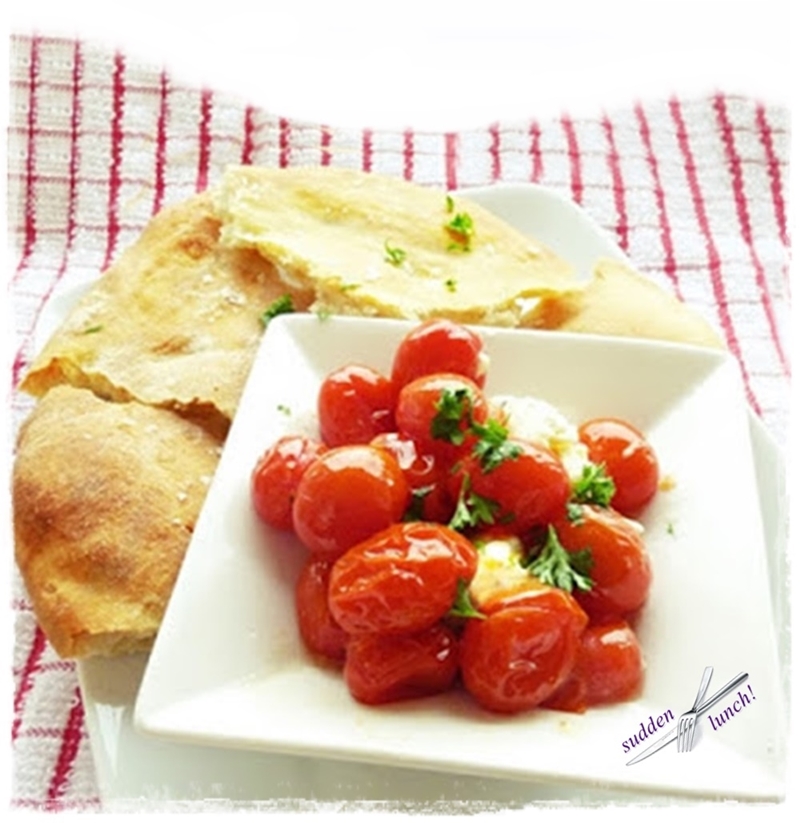 roasted tomatoes, mozzarella and potato flatbread