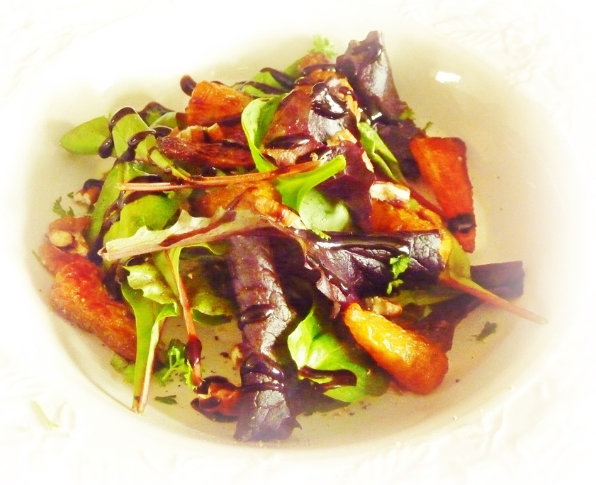 roasted carrot salad with toasted pecans